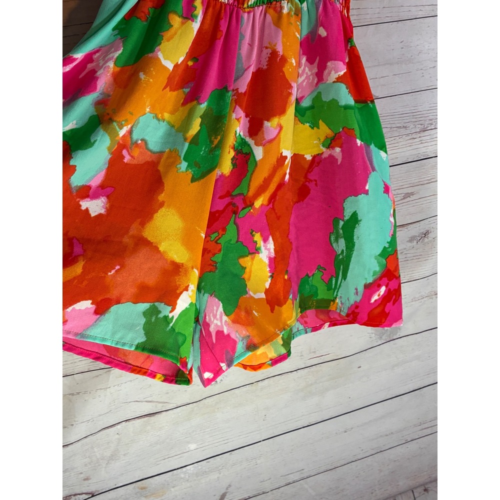 Haptics Summer Romper Retro Abstract Flutter Sleeve Smocked - Small Multicolor - Picture 10 of 11